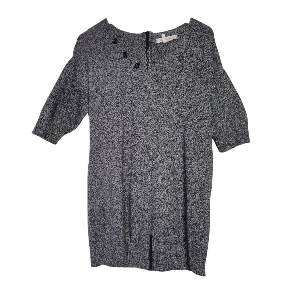 BCBGeneration Marled Charcoal Gray Boxy V-Neck Knit Tunic Sweater Size Small